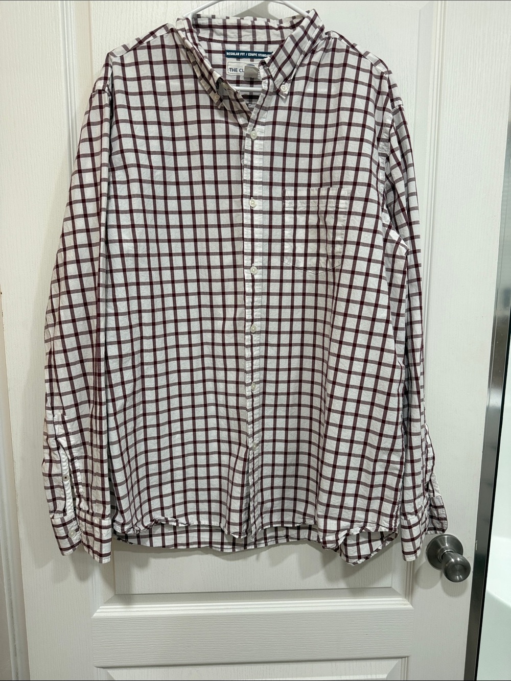 Old Navy Men’s White and Maroon Windowpane Button-Down Shirt